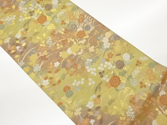JAPANESE FUKURO OBI / WOVEN AUTUMN FLOWERS / ARTIST WORK